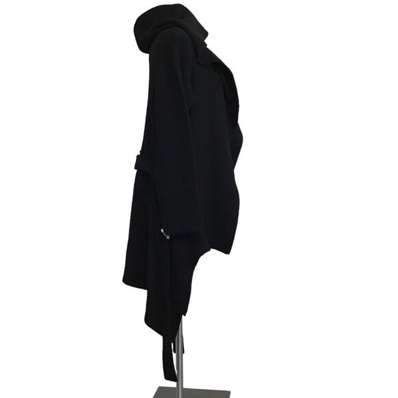 Marcellamoda Black Hooded Belted Wrap Asymmetrical Hem Sweater Size Medium - Picture 5 of 15
